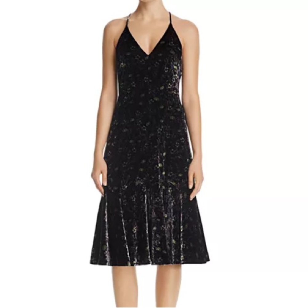 Rebecca Taylor Black Velvet Floral Slip Dress Midi Dress